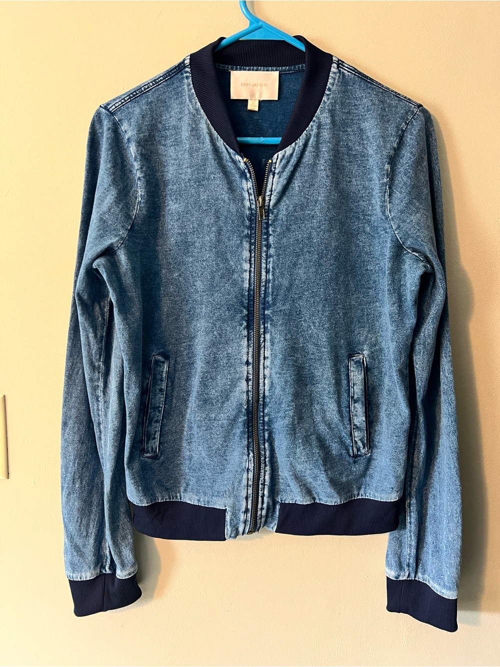 Skies Are Blue sz M knit denim look zip up bomber jacket with contrasting detail